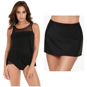 Mircale Suit Illusionist Mirage Tankini And Solid Skirt Bottom in Black Set